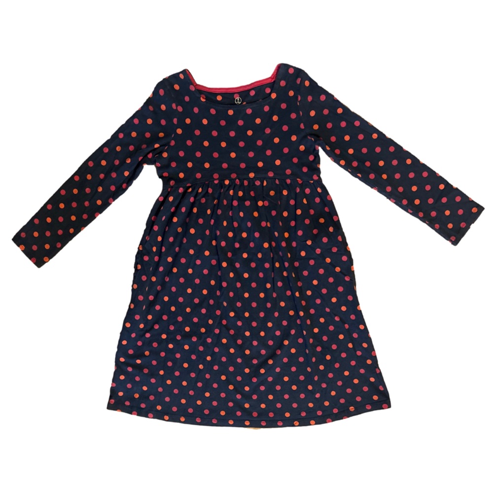 Lands End Navy Blue Dress with Polka Dots M 5-6